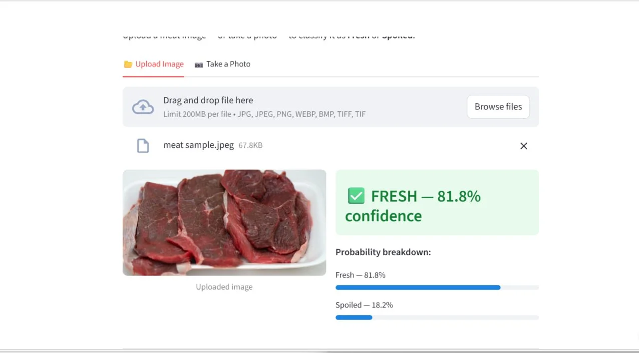 FRESH 81.8%, dark red beef slices