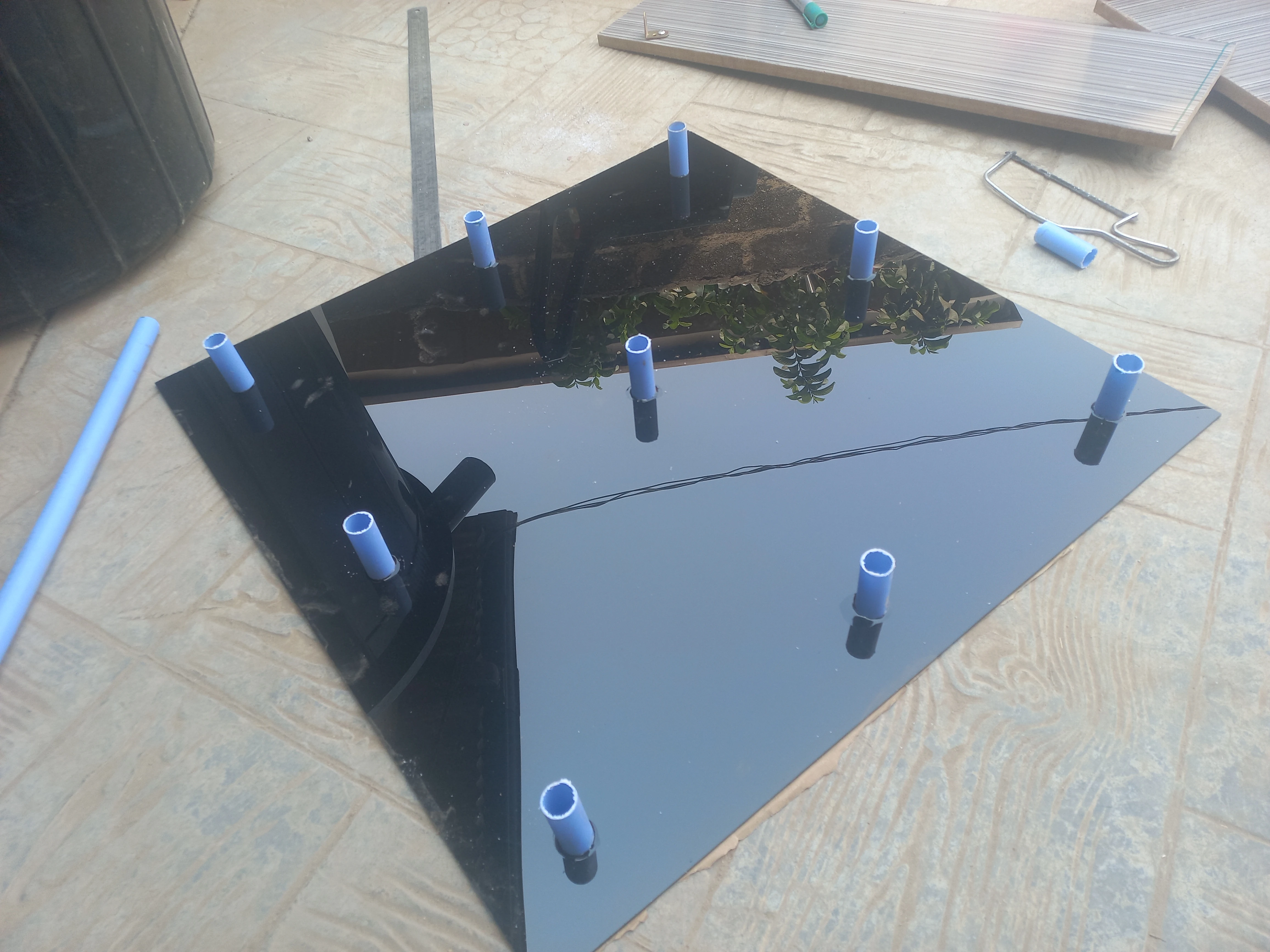 MDF base board with PVC stub legs fitted for elevation