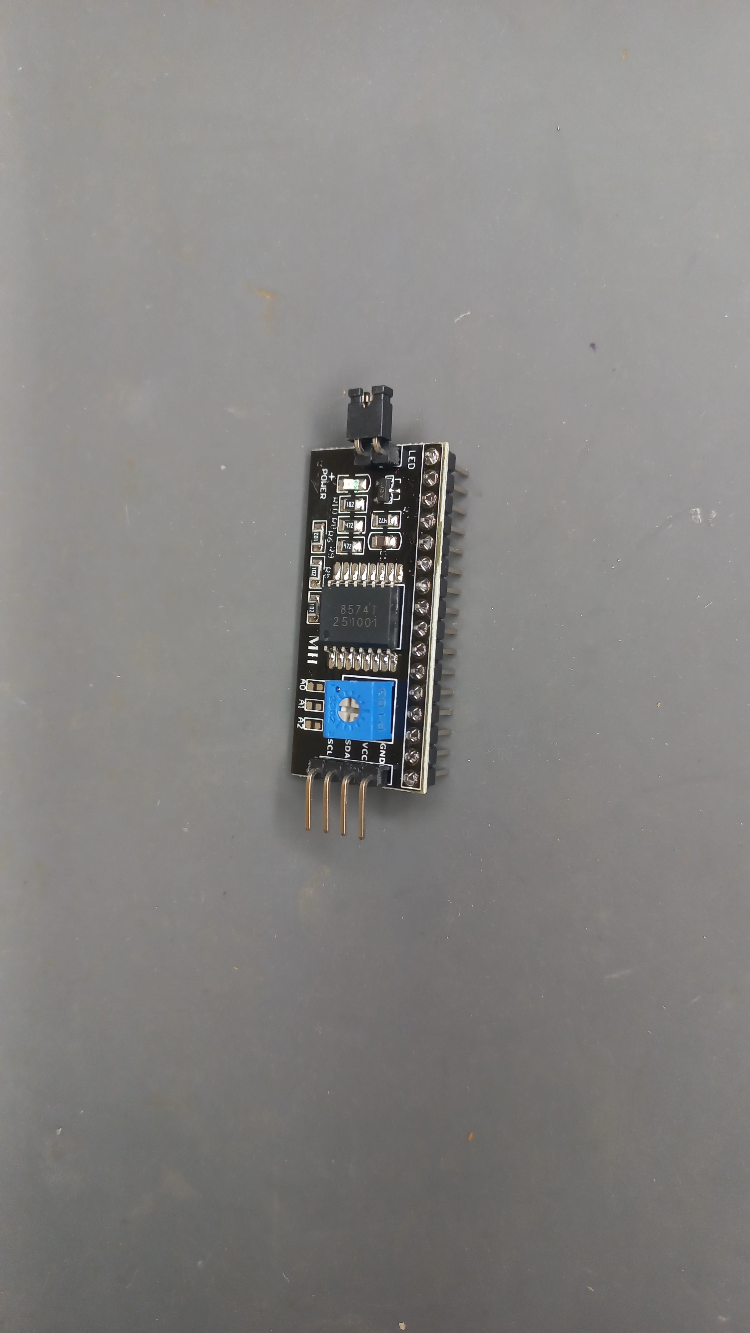 I2C LCD backpack module PCF8574 at address 0x27