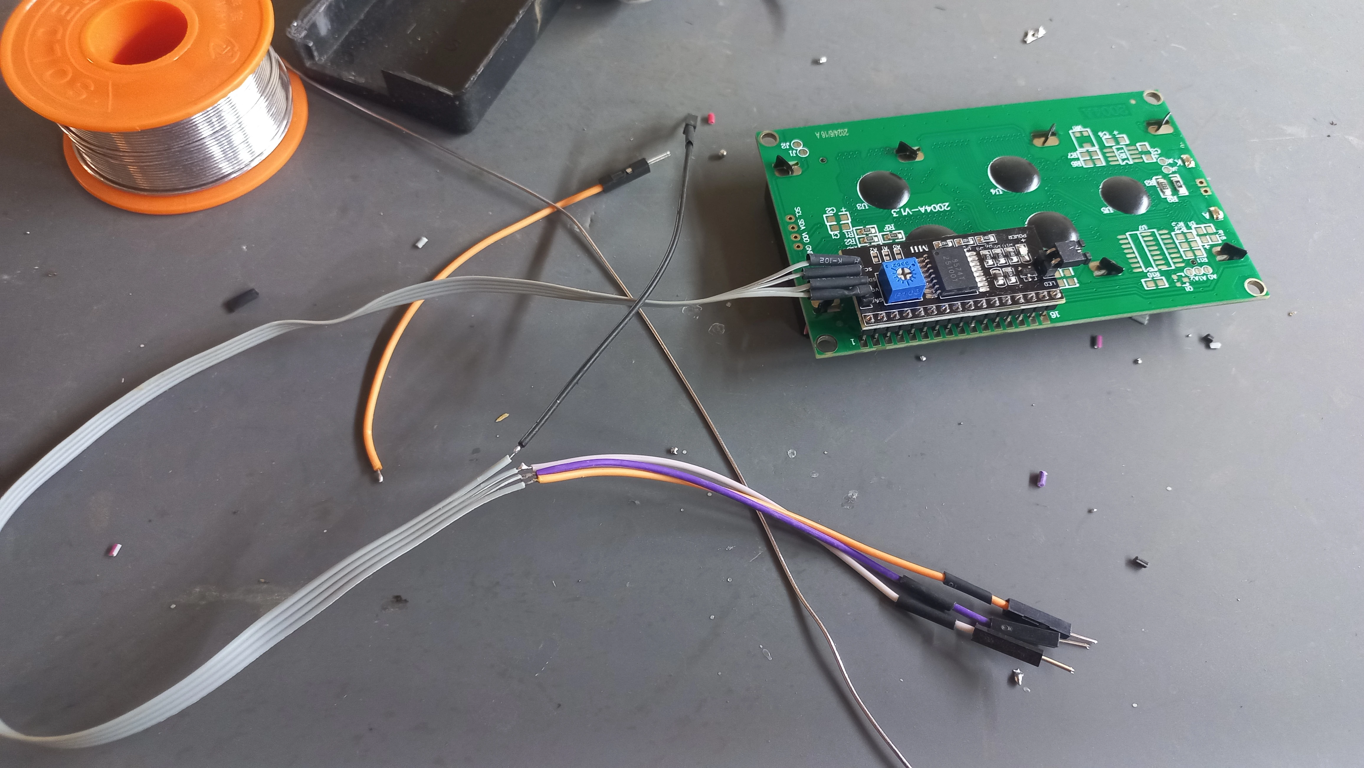 20x4 I2C LCD powered and connected confirming I2C address 0x27