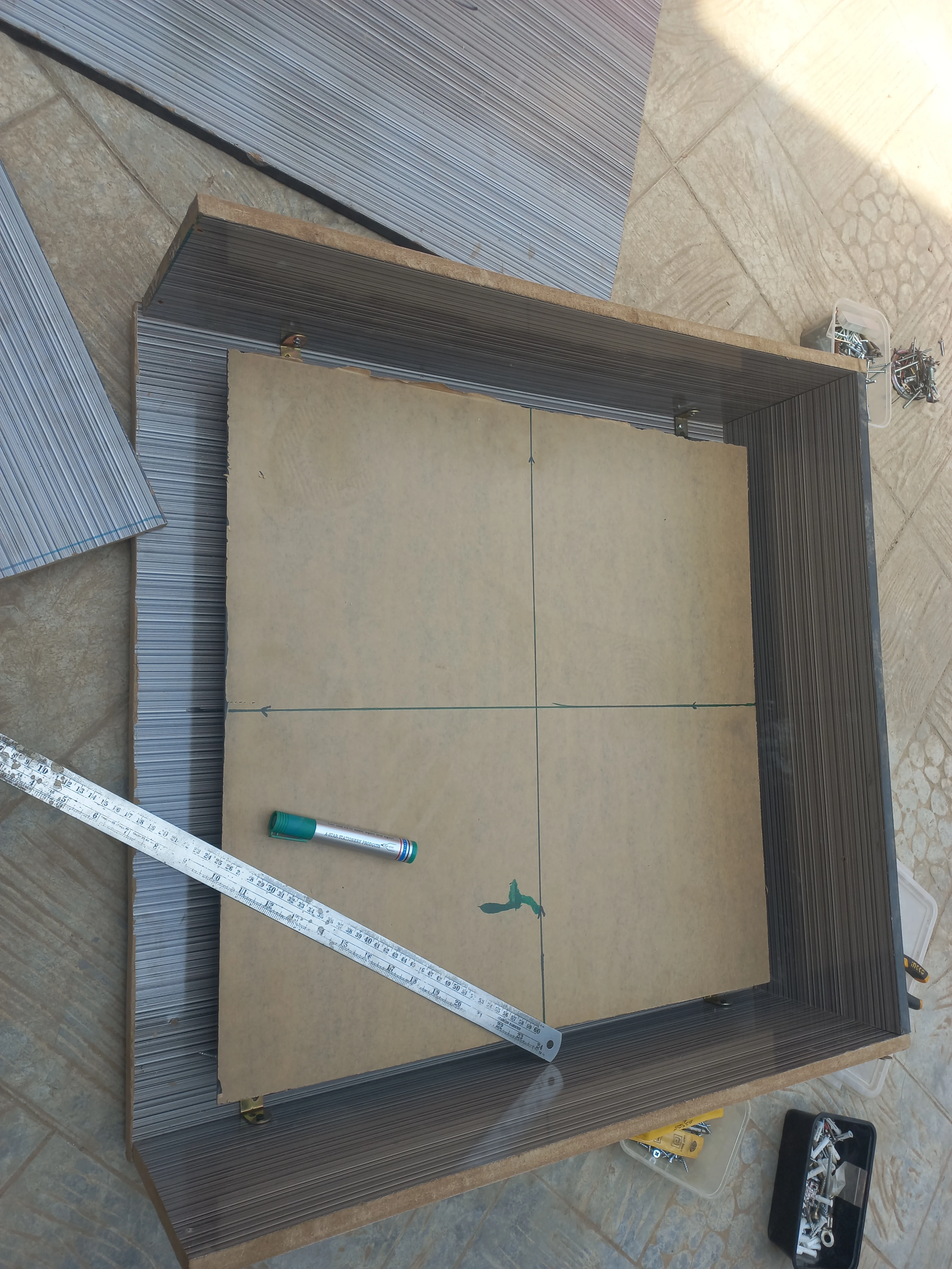 MDF base board with intersection road grid pencilled in