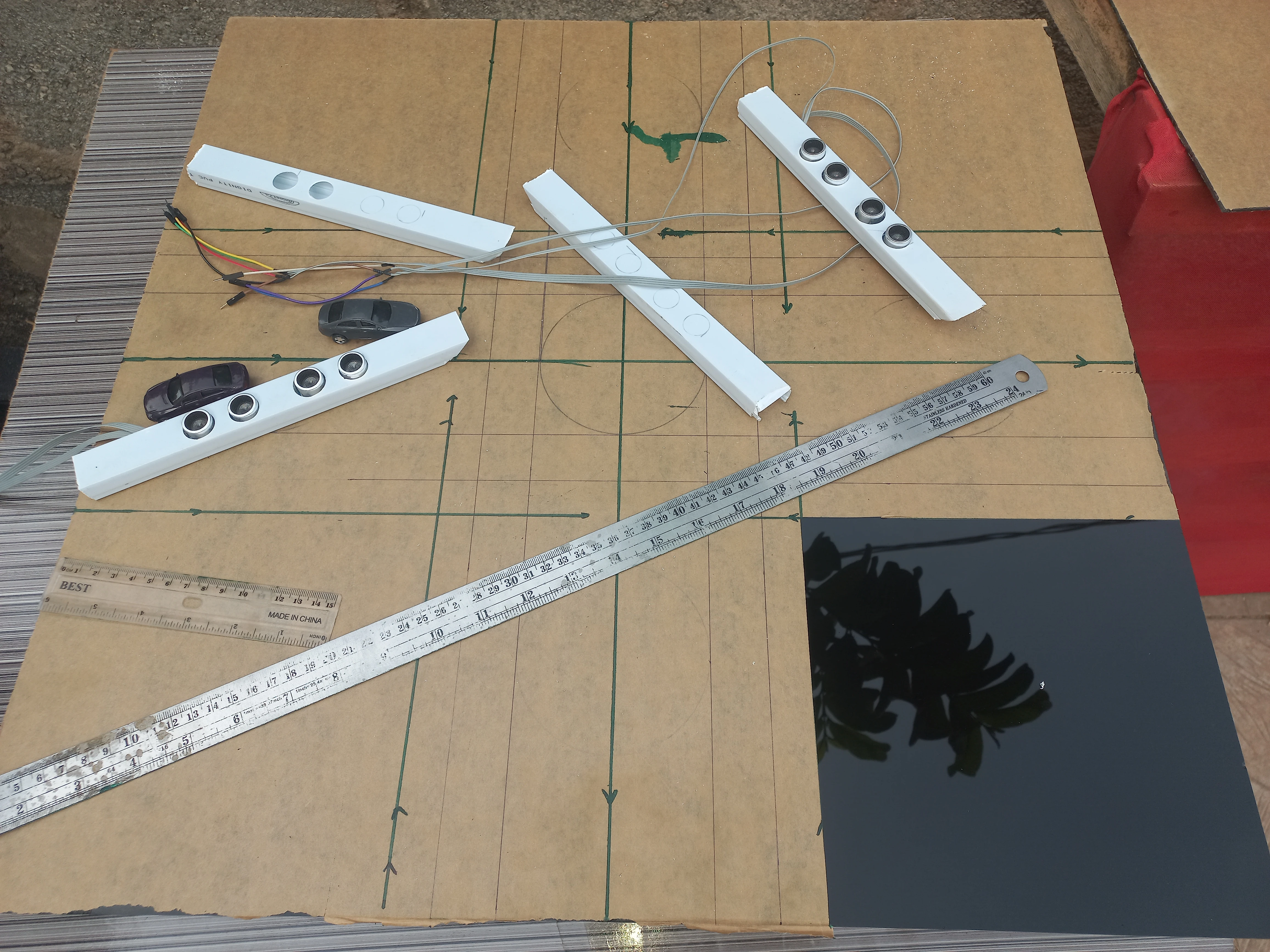 Sensor bars positioned with green acrylic surround — angle 1