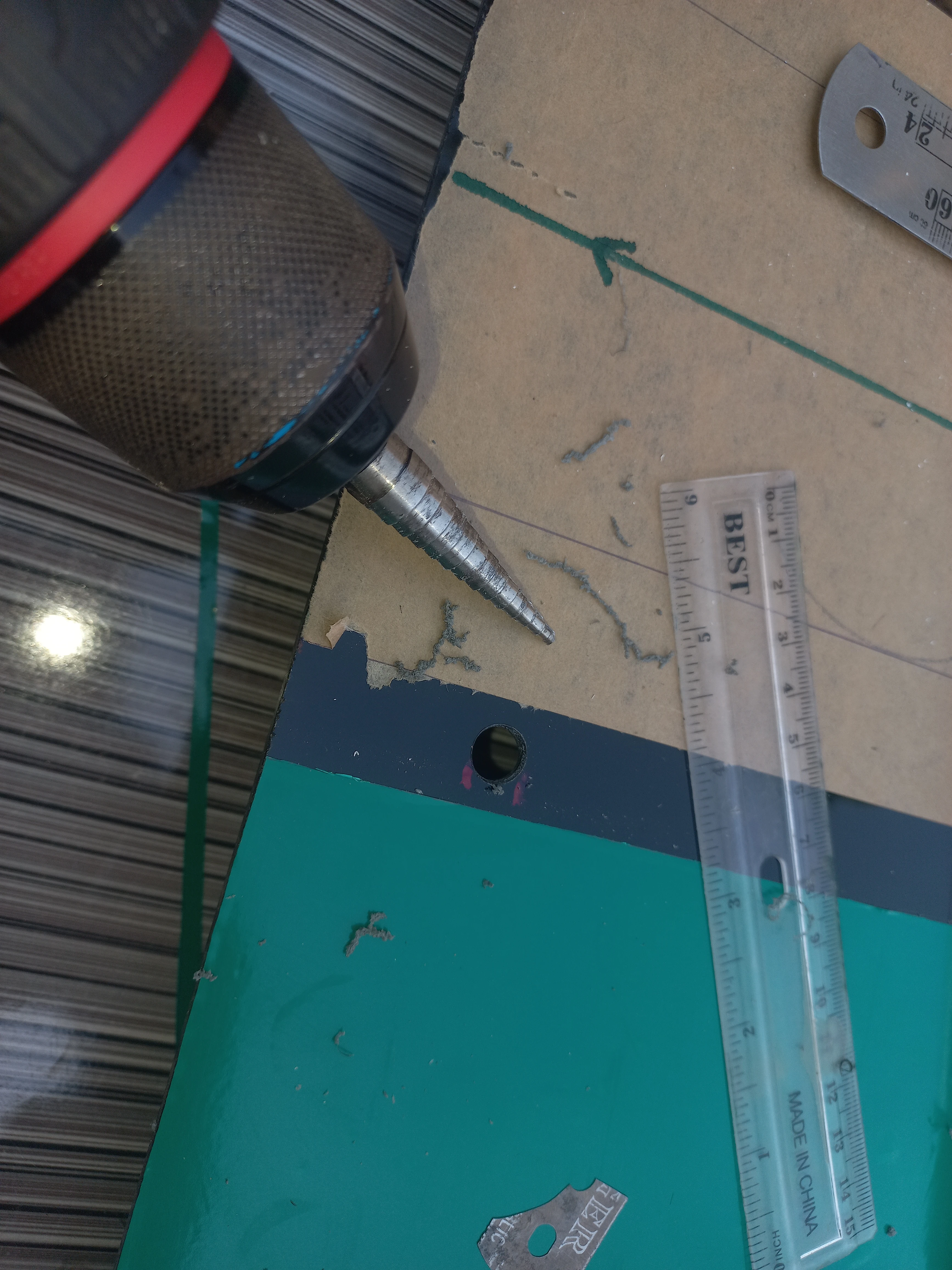 Step drill bit boring LED holes — view 1