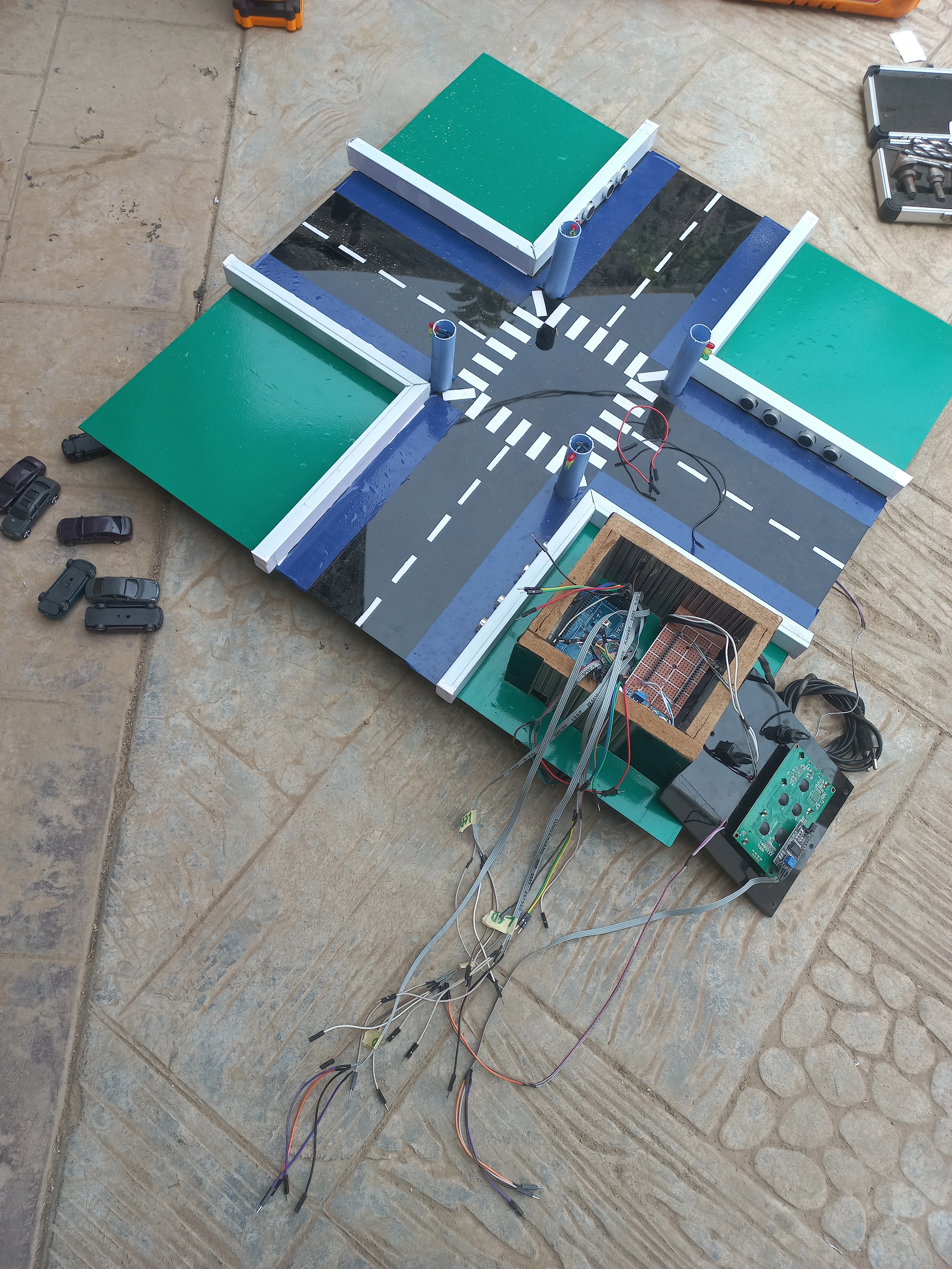 System integration and testing session showing full model and control box