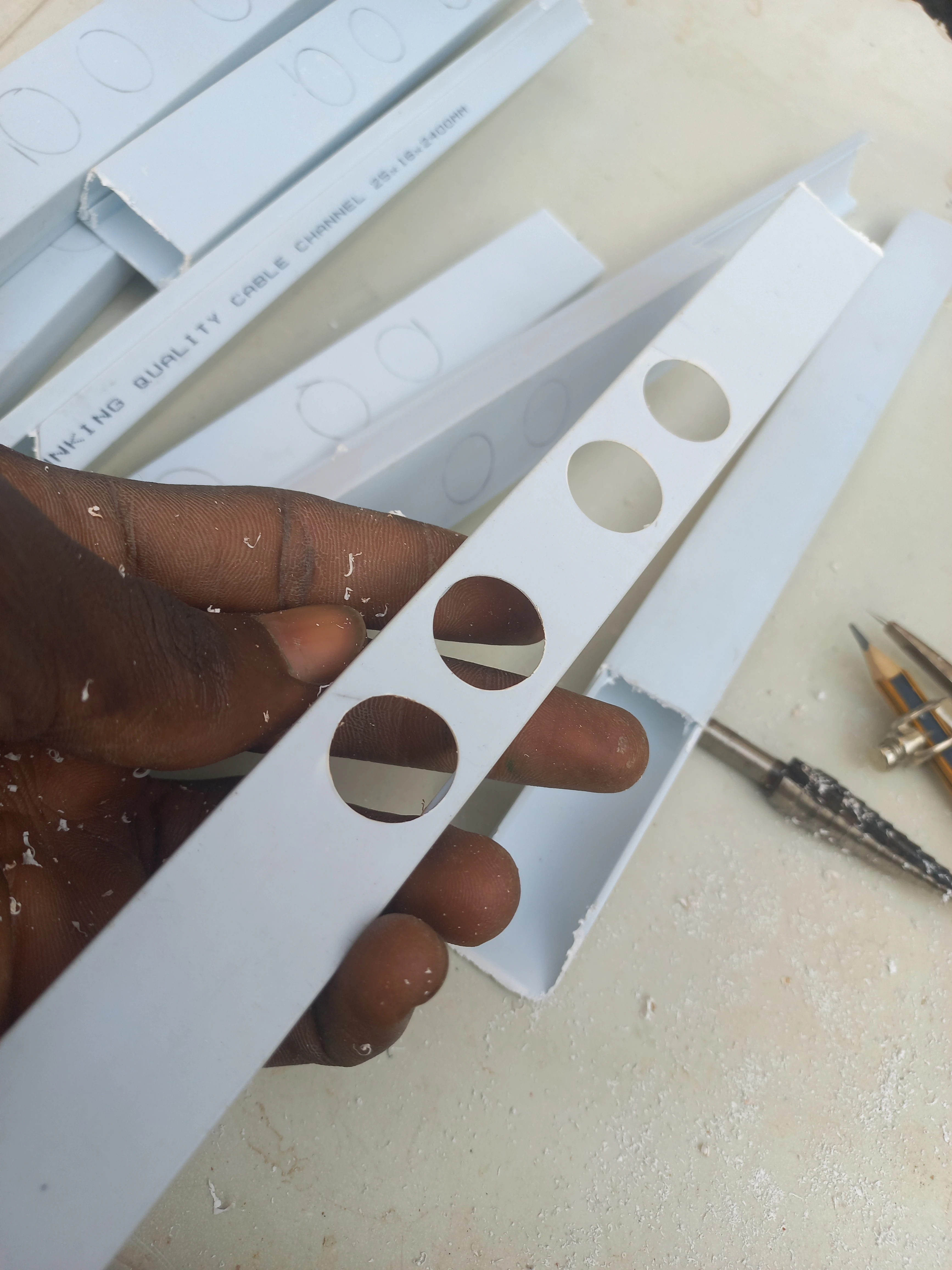 Trunking strips with sensor and wire holes cut out