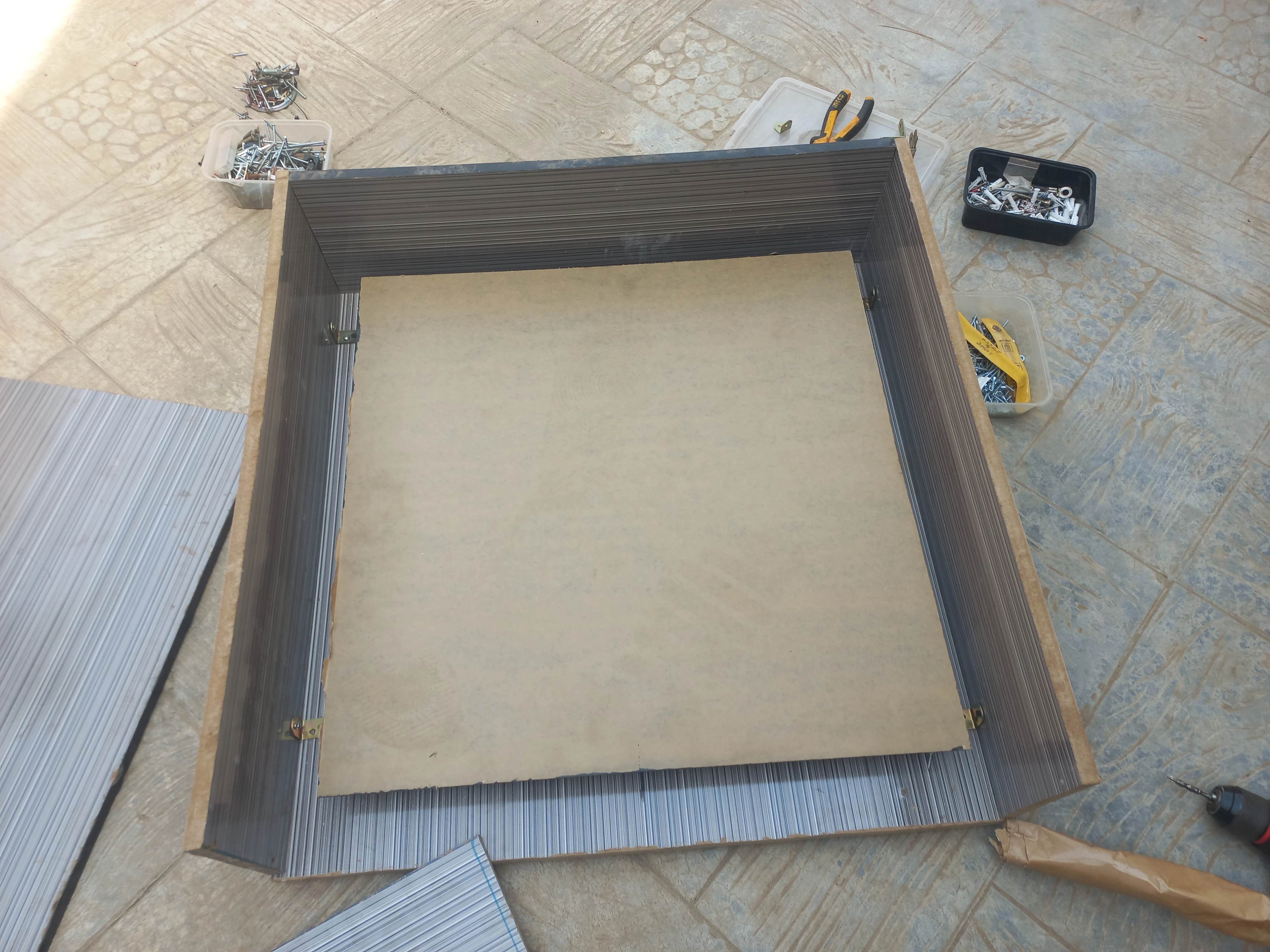 Overhead view of completed WPC frame