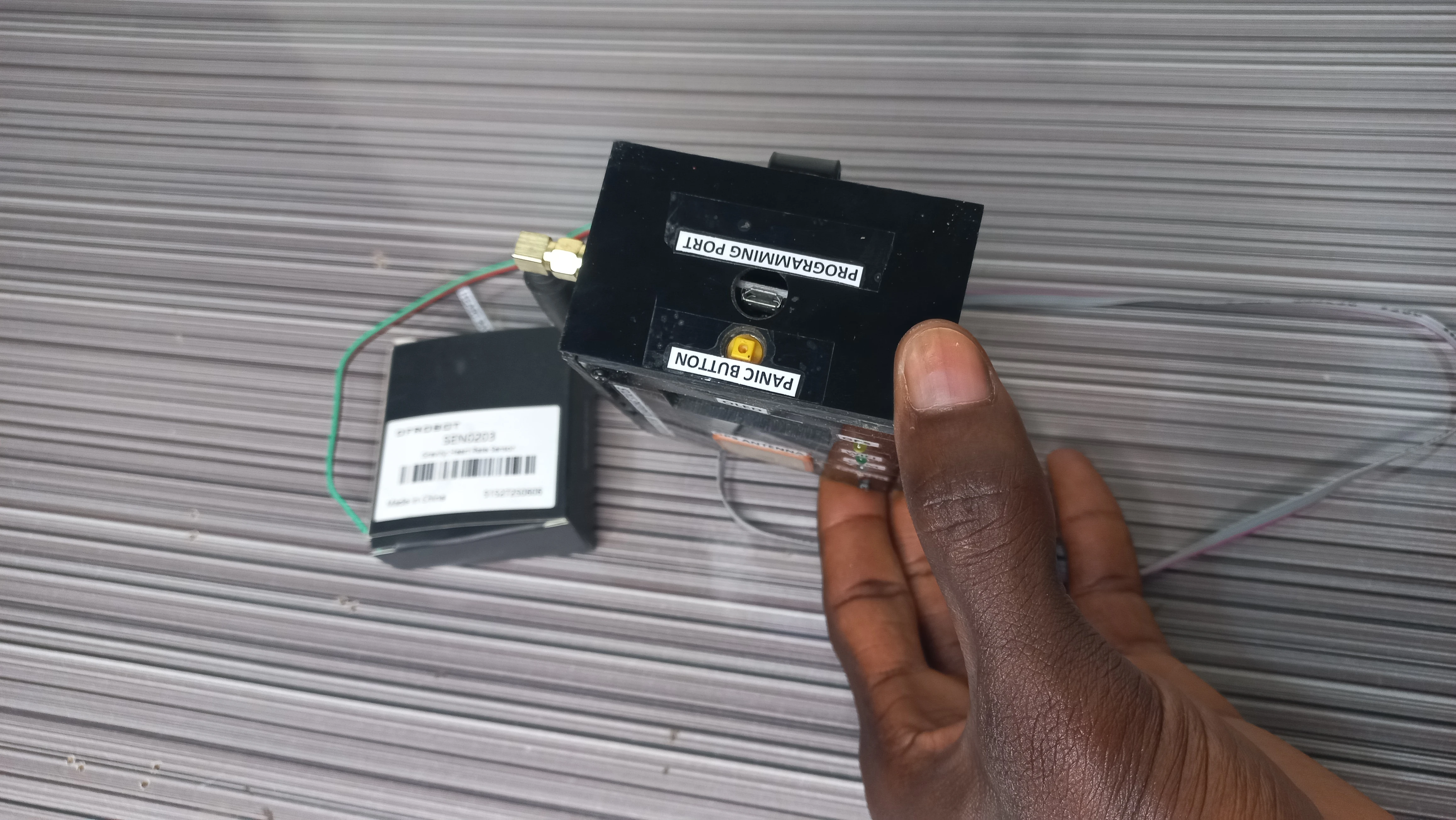 Device PROGRAMMING PORT and PANIC BUTTON labels